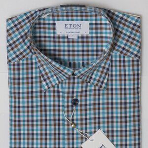 Eton NWT Teal Blue, Brown, Purple Dress Shirt - Size 38/15 Contemporary